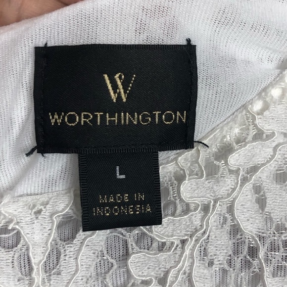 Worthington white lace Blouse with bell‎ sleeves L - Picture 5 of 15